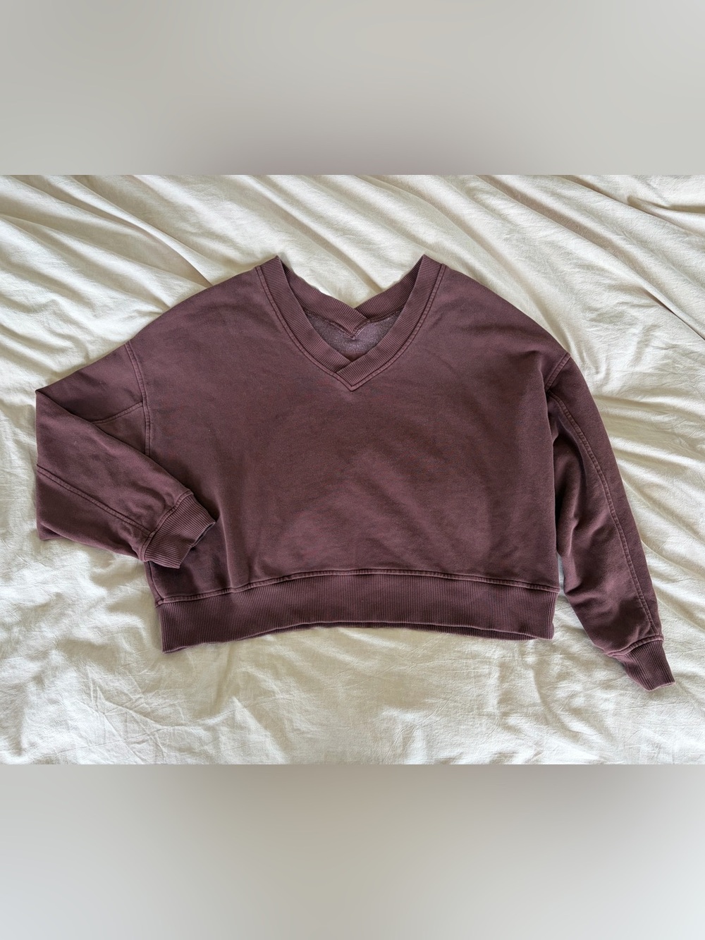 Aerie Go To Brown Neutral Vneck Off The Shoulder Baggy Chic Crewneck Sweatshirt